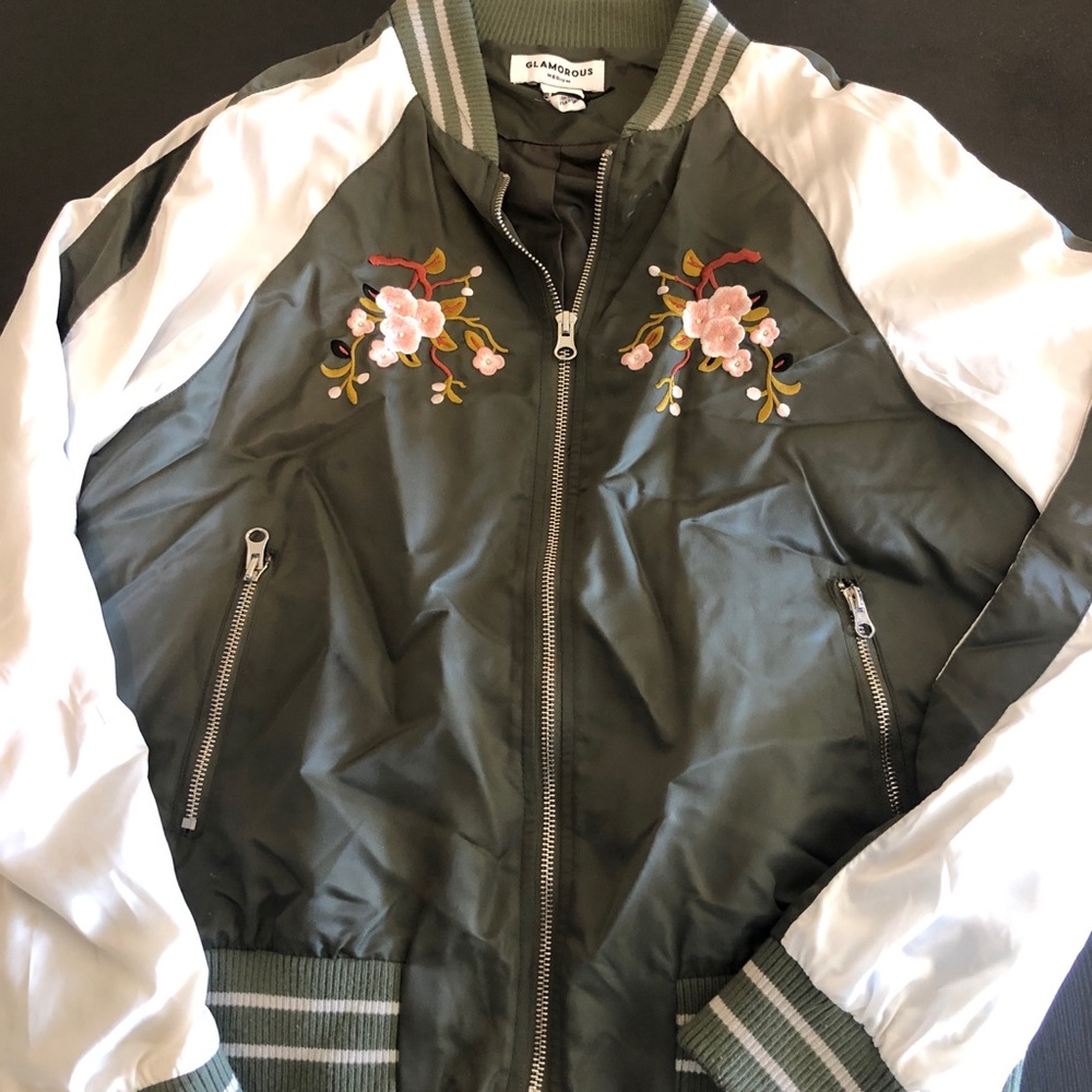 Embroidered Satin Bomber Jacket
GLAMOROUS